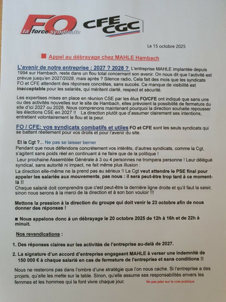 Tract intersyndicale Mahle 10.2025